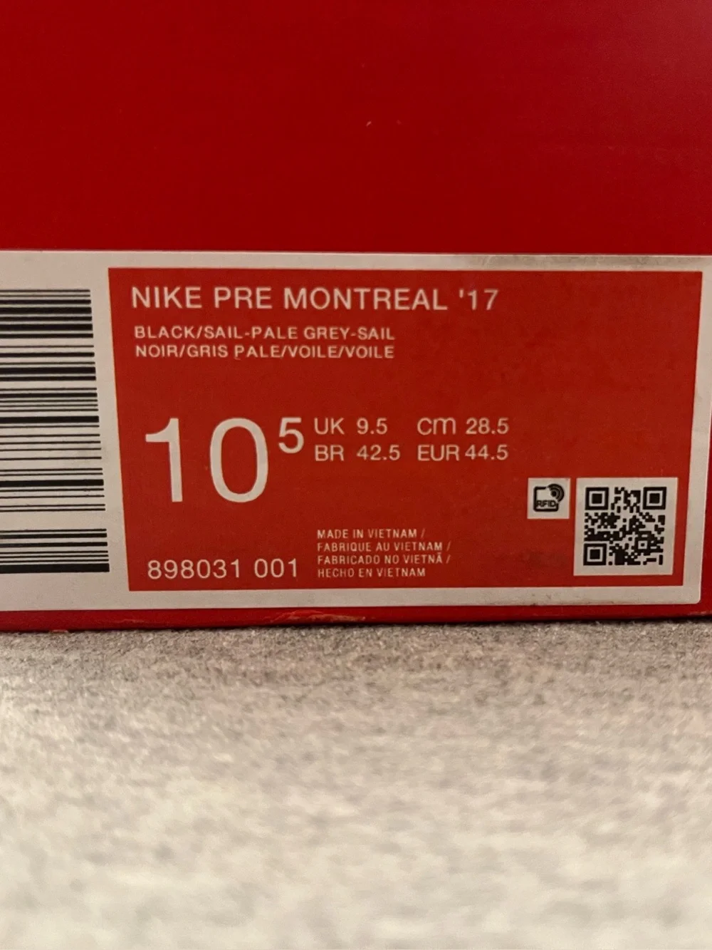 Nike Pre Montreal '17 Black Sail Pale Grey Men's Shoes Size 10.5 898031-001